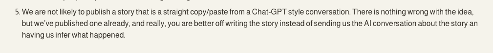 AI submission guidelines screenshot from After Dinner Conversation