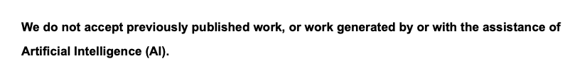 AI submission guidelines screenshot from Alternative Milk Magazine