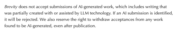 AI submission guidelines screenshot from Brevity Magazine