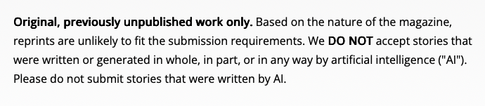 AI submission guidelines screenshot from Et Sequitur Magazine