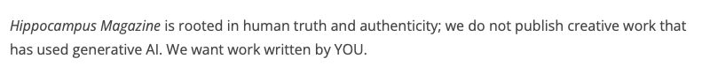 AI submission guidelines screenshot from Hippocampus Magazine