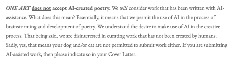 AI submission guidelines screenshot from One Art Poetry