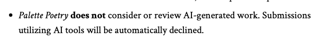 AI submission guidelines screenshot from Palette Poetry