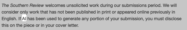 AI submission guidelines screenshot from The Southern Review