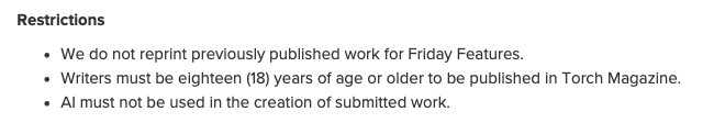 AI submission guidelines screenshot from Torch Magazine