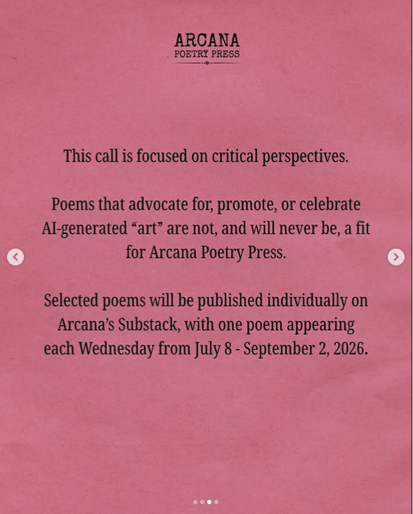 AI submission guidelines screenshot from Arcana Poetry Press