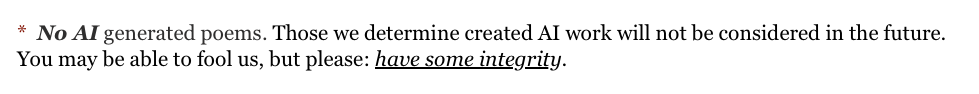 AI submission guidelines screenshot from Bluehorse Press