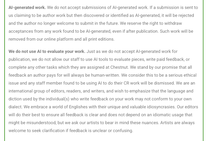 AI submission guidelines screenshot from Chestnut Review