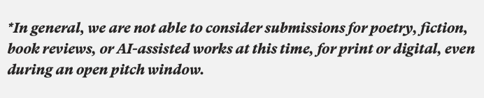 AI submission guidelines screenshot from Orion Magazine
