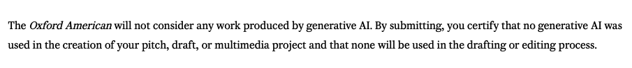 AI submission guidelines screenshot from Oxford American