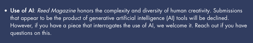 AI submission guidelines screenshot from Reed Magazine