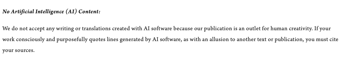 AI submission guidelines screenshot from RHINO