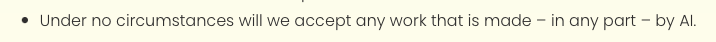 AI submission guidelines screenshot from The Wild Umbrella