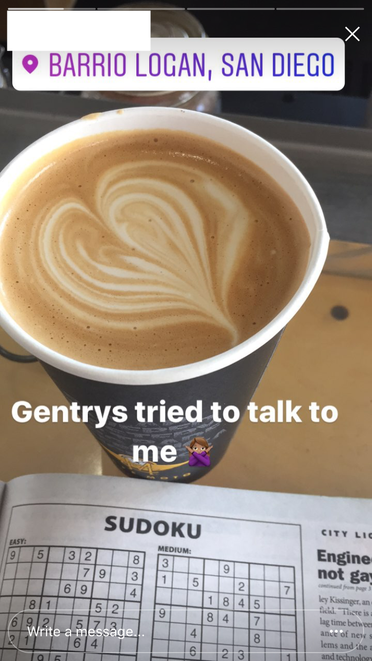 Screenshot of an Instagram story from Barrio Logan, San Diego
