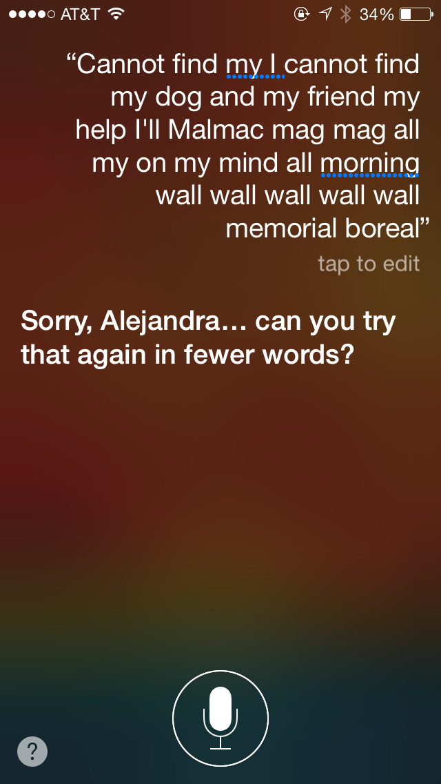 Screenshot of Siri responding to garbled input